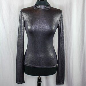 ANDAMANE Mock Neck Beth Top Metallic Silver Pewter Size S